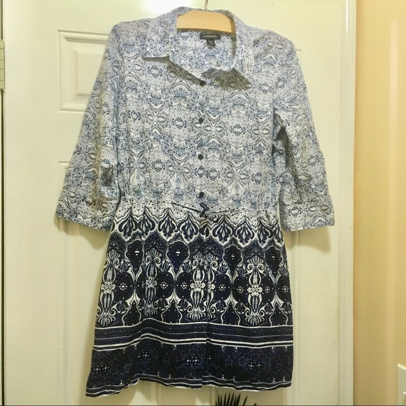 Lands End Blue Boho Shirt Tunic Shirt Button Dress - Picture 8 of 8